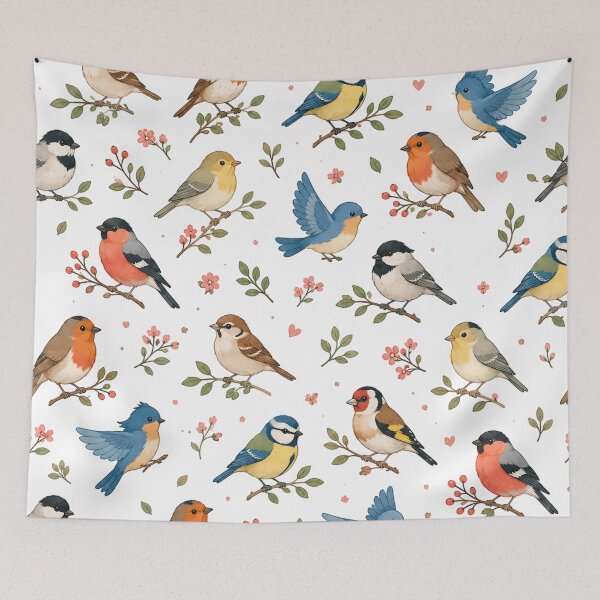 Item preview, Cute Bird Pattern – Colorful Songbirds and Floral Seamless Design designed and sold by Seculinator.