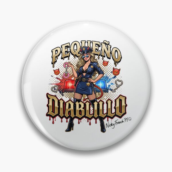 Item preview, Nicky as a sexy cop with the inscription "Pequeño Diablillo" designed and sold by NickyFrenchPY.