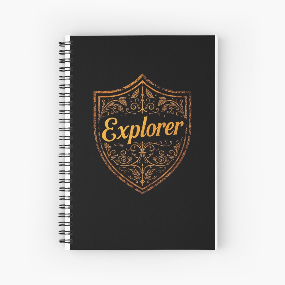 Explorer Vintage Crest Adventure Emblem on a spiral notebook