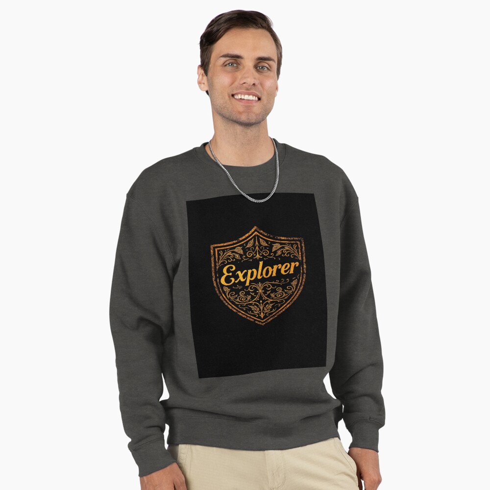 Explorer Vintage Crest Adventure Emblem on a sweatshirt
