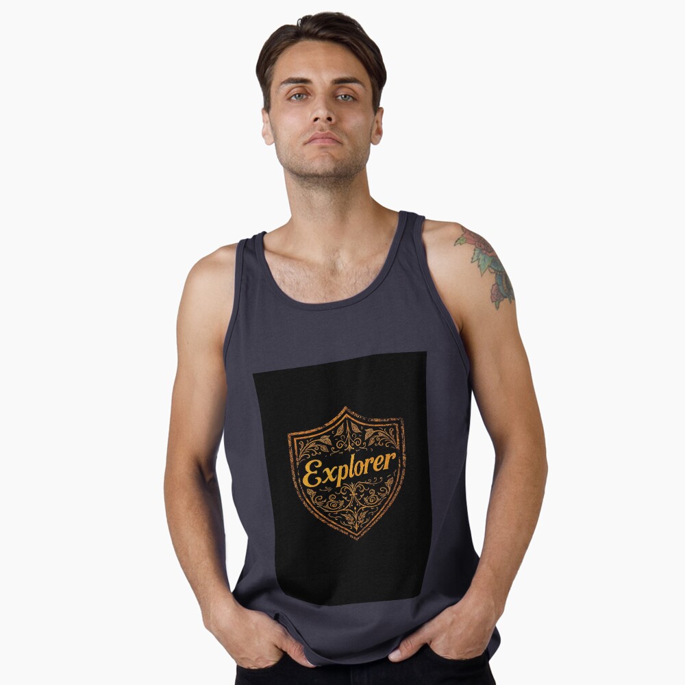 Explorer Vintage Crest Adventure Emblem on a tank top