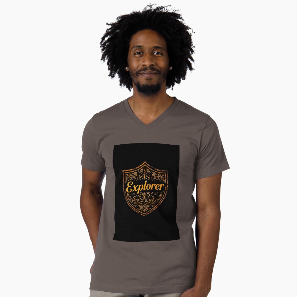 Explorer Vintage Crest Adventure Emblem on a v-neck t-shirt