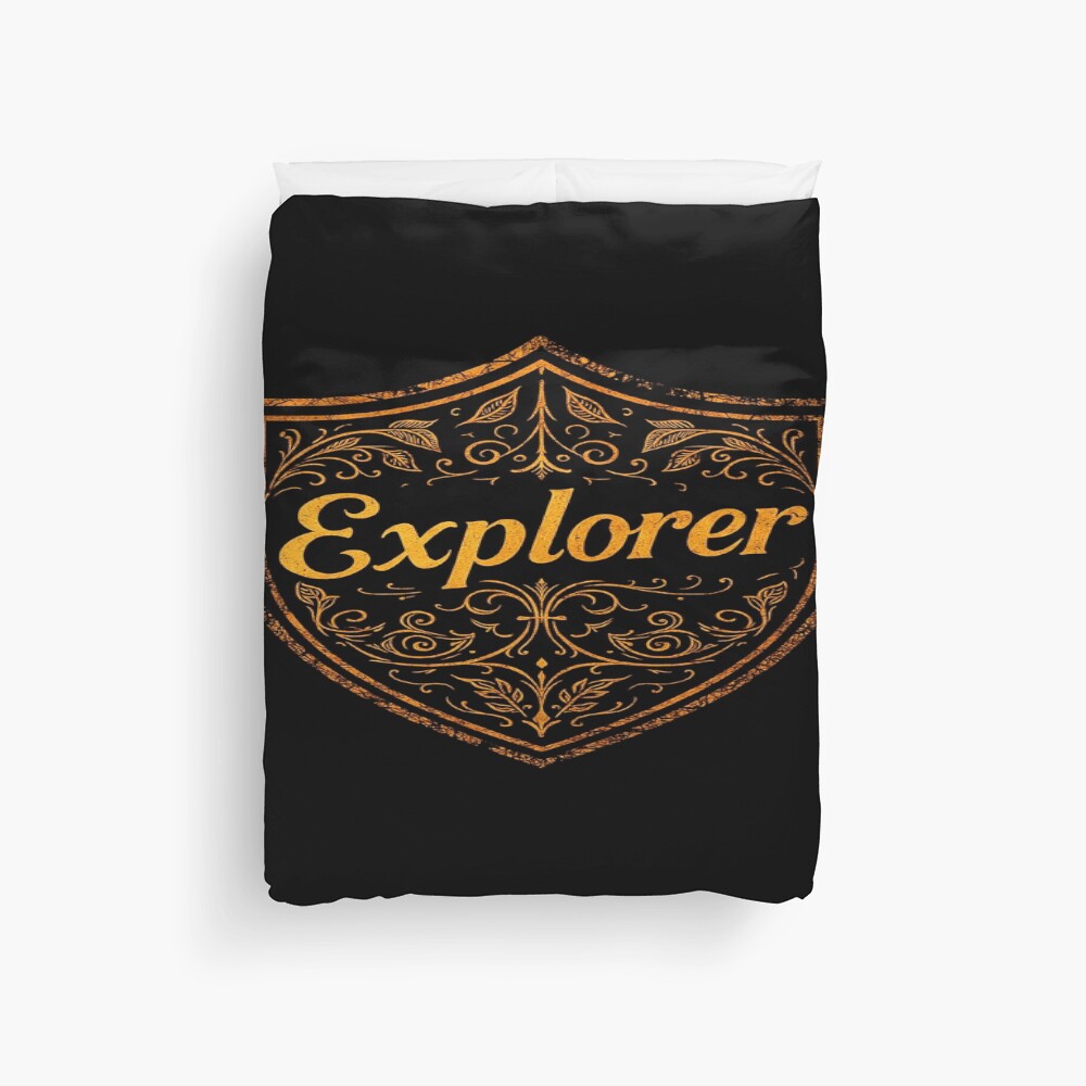 Explorer Vintage Crest Adventure Emblem on a duvet cover