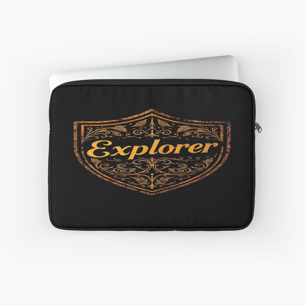 Explorer Vintage Crest Adventure Emblem on a laptop sleeve