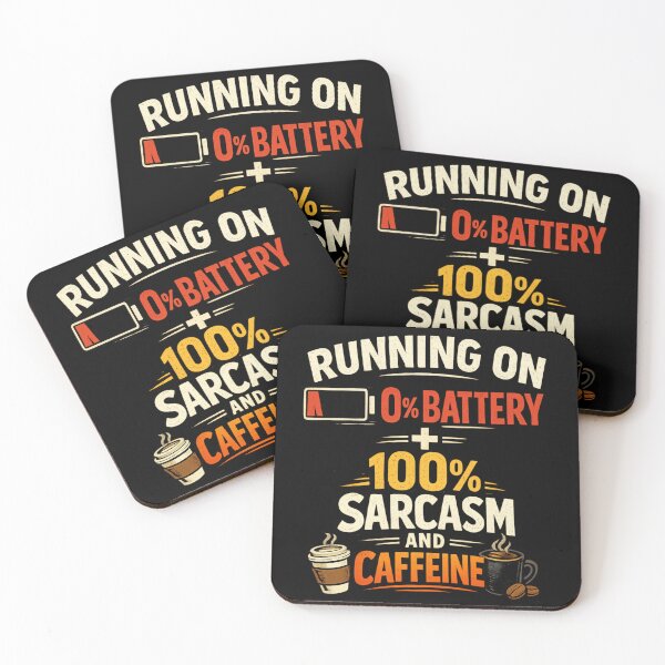 Item preview, Running on 0% Battery 100% Sarcasm and Caffeine Funny Introvert Burnout Quote designed and sold by Ladys-Gents.