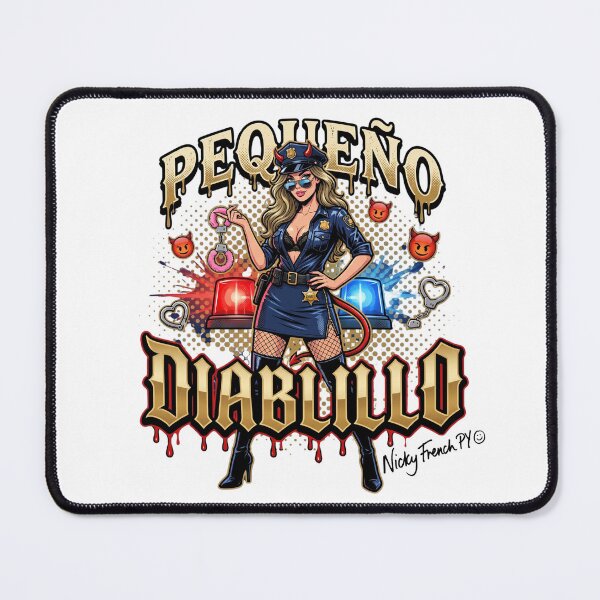 Item preview, Nicky as a sexy cop with the inscription "Pequeño Diablillo" designed and sold by NickyFrenchPY.