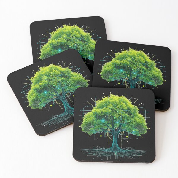 Item preview, Neon Digital Tree Cyberpunk Eco Tech Grid Design designed and sold by Shape-Forge.