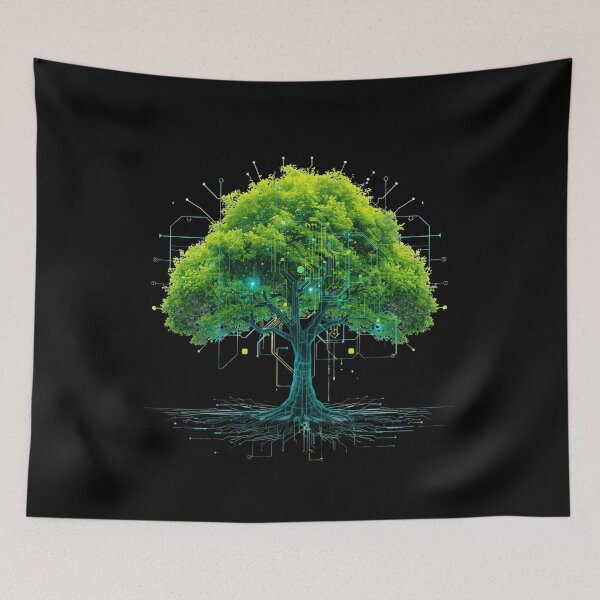 Item preview, Neon Digital Tree Cyberpunk Eco Tech Grid Design designed and sold by Shape-Forge.