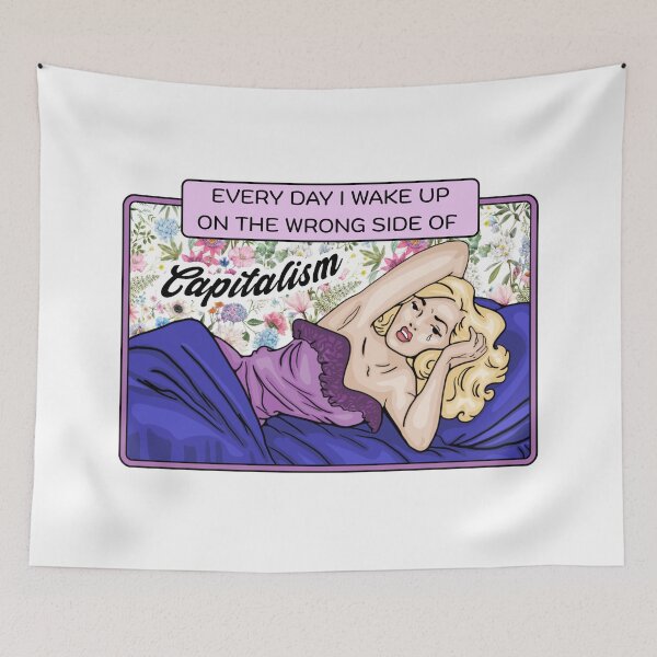 Item preview, Comic Woman Wakes Up On The Wrong Side Of Capitalism designed and sold by Unhinged Heather.