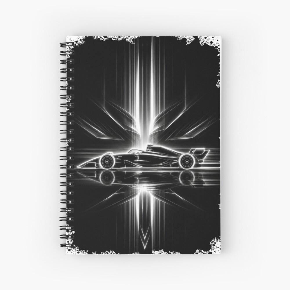 Neon Light Reflection F1 Grand Prix Racing Art on a spiral notebook