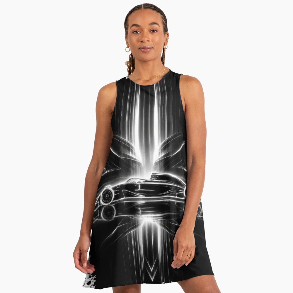 Neon Light Reflection F1 Grand Prix Racing Art on a a-line dress