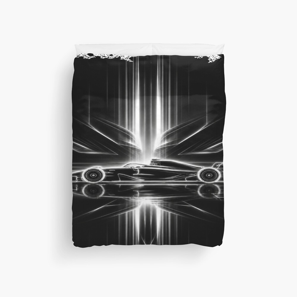 Neon Light Reflection F1 Grand Prix Racing Art on a duvet cover