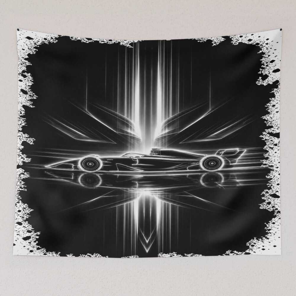 Neon Light Reflection F1 Grand Prix Racing Art on a tapestry