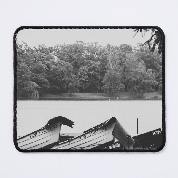 Item preview, Boats on the Shore: Moody Black and White Lake Landscape designed and sold by Apex_Visuals.
