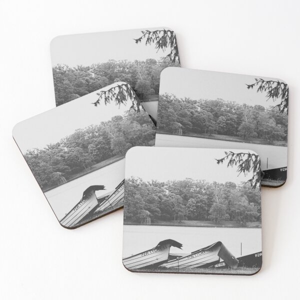 Item preview, Boats on the Shore: Moody Black and White Lake Landscape designed and sold by Apex_Visuals.