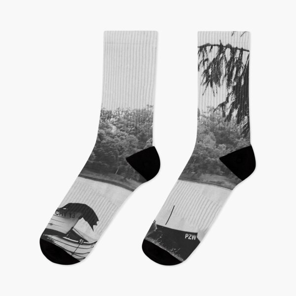 Item preview, Boats on the Shore: Moody Black and White Lake Landscape designed and sold by Apex_Visuals.