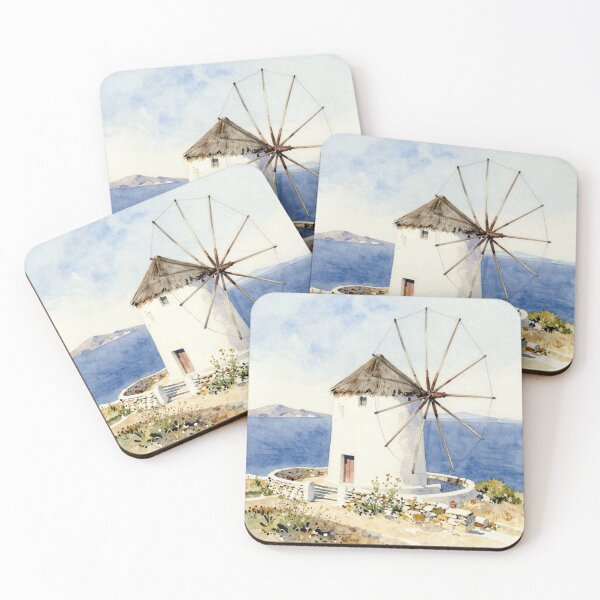 Item preview, Aegean Windmill by the Sea Watercolor designed and sold by Ioanna-Studio.