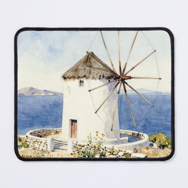 Item preview, Aegean Windmill by the Sea Watercolor designed and sold by Ioanna-Studio.