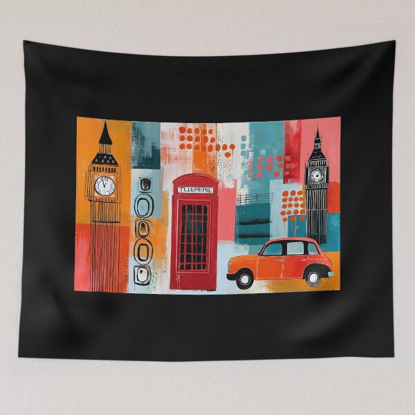 Item preview, London Icons in Living Color - Big Ben Red Telephone Booth and Classic Taxi Collage Art designed and sold by OlfactoART Studio.