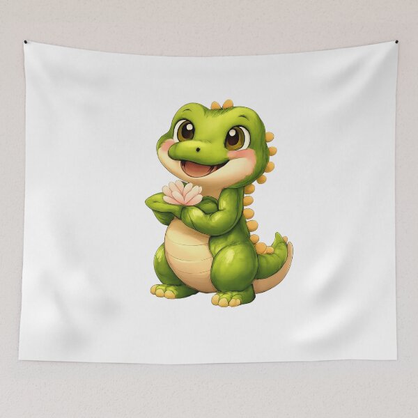 Item preview, Cute Green Dino Mascot with Flower designed and sold by salmzouriart.