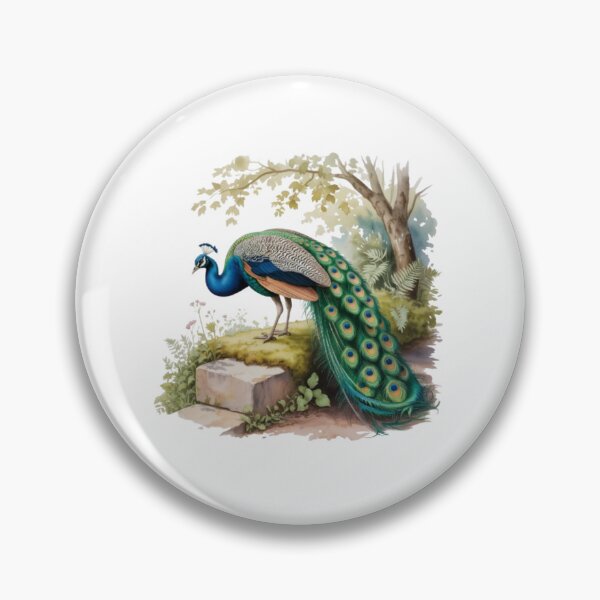 Item preview, Majestic peacock in a watercolor-style garden against a black background designed and sold by SharpAura25.