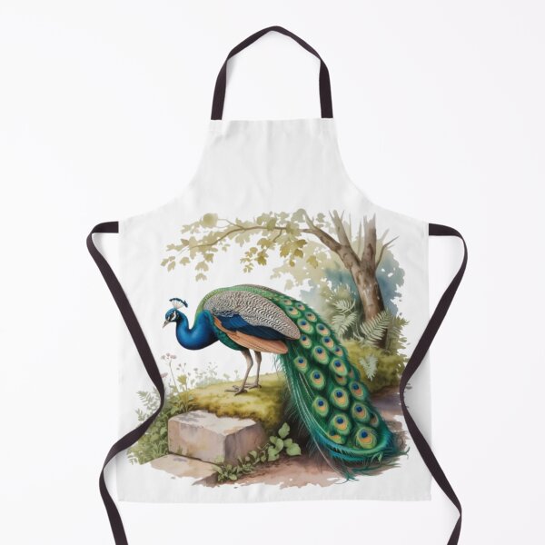Item preview, Majestic peacock in a watercolor-style garden against a black background designed and sold by SharpAura25.