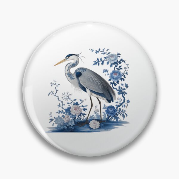 Item preview, Elegant Heron in Blue and White Porcelain and Peonies on a Black Background (Chinoiserie Style) designed and sold by SharpAura25.