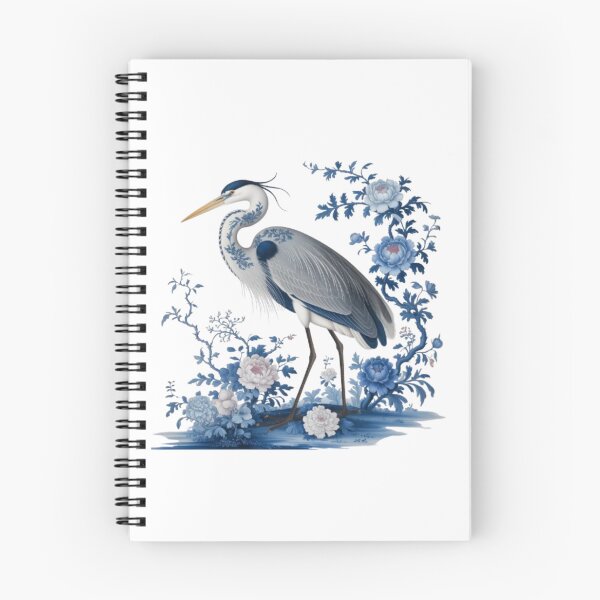 Item preview, Elegant Heron in Blue and White Porcelain and Peonies on a Black Background (Chinoiserie Style) designed and sold by SharpAura25.