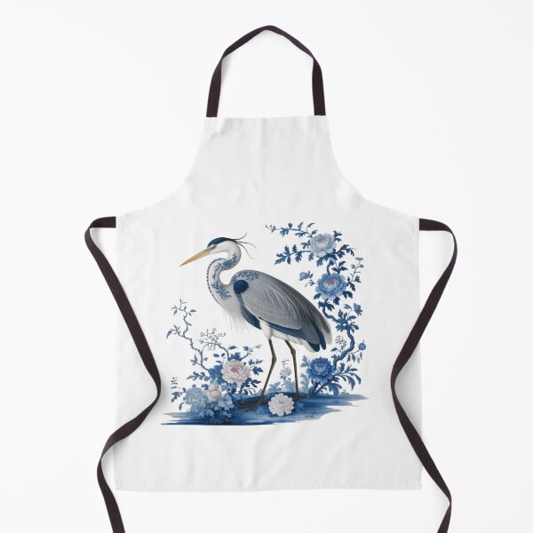Item preview, Elegant Heron in Blue and White Porcelain and Peonies on a Black Background (Chinoiserie Style) designed and sold by SharpAura25.