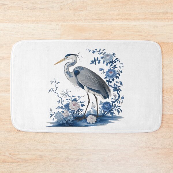 Item preview, Elegant Heron in Blue and White Porcelain and Peonies on a Black Background (Chinoiserie Style) designed and sold by SharpAura25.