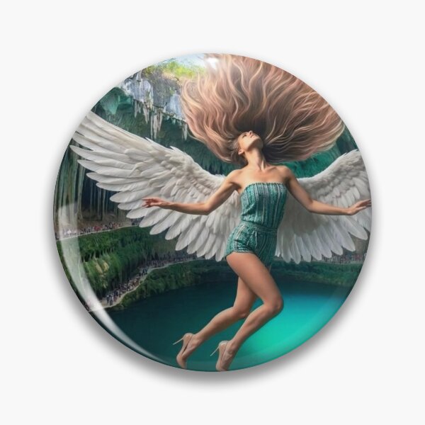 Item preview, Floating Angel Woman with Wings in Turquoise Cenote | AI-Generated Fantasy Art designed and sold by IRON SIREN.