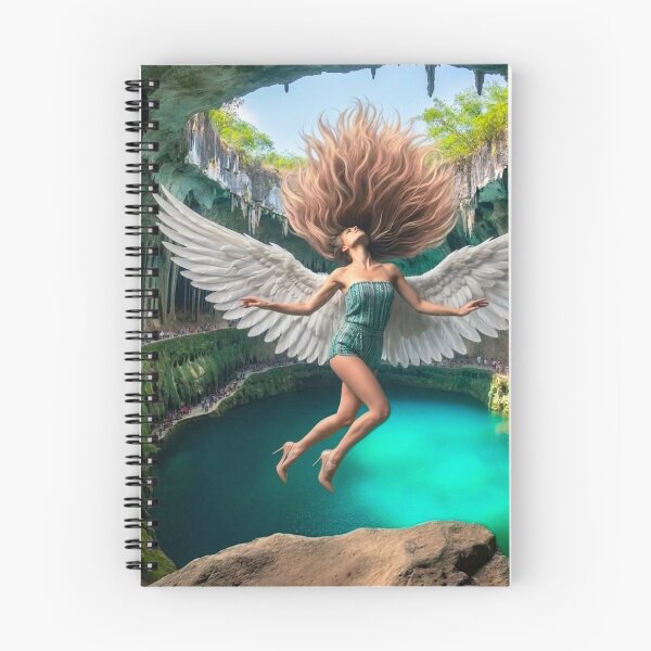 Item preview, Floating Angel Woman with Wings in Turquoise Cenote | AI-Generated Fantasy Art designed and sold by IRON SIREN.
