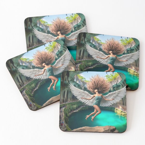Item preview, Floating Angel Woman with Wings in Turquoise Cenote | AI-Generated Fantasy Art designed and sold by IRON SIREN.