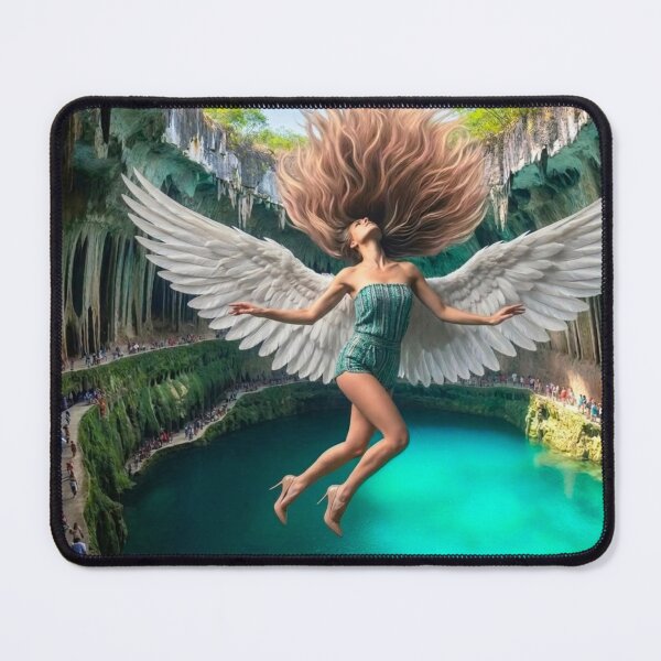 Item preview, Floating Angel Woman with Wings in Turquoise Cenote | AI-Generated Fantasy Art designed and sold by IRON SIREN.