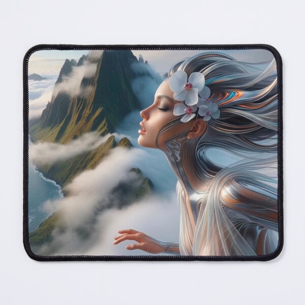Item preview, Ethereal Cyber Android Woman with Orchid Flowers | AI-Generated Sci-Fi Portrait designed and sold by IRON SIREN.