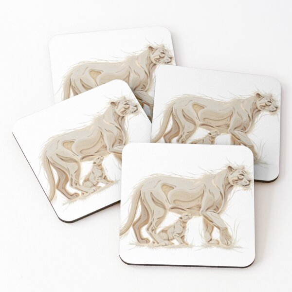 Item preview, Elegant paper cutout lioness and cub on a black background designed and sold by SharpAura25.