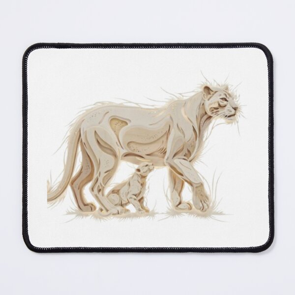 Item preview, Elegant paper cutout lioness and cub on a black background designed and sold by SharpAura25.