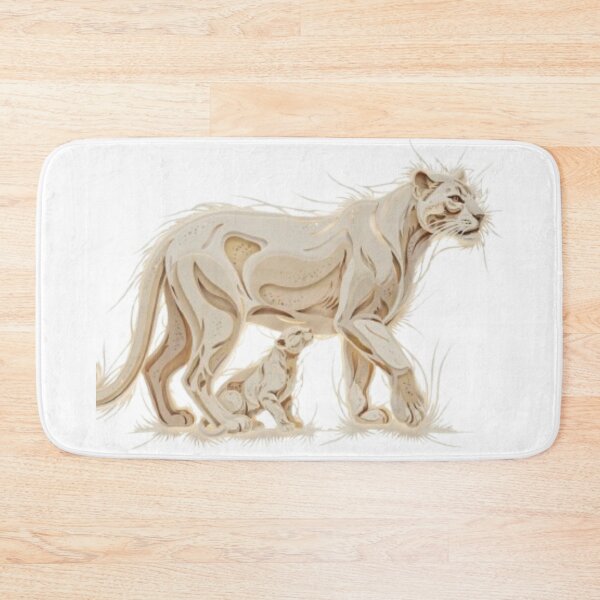 Item preview, Elegant paper cutout lioness and cub on a black background designed and sold by SharpAura25.