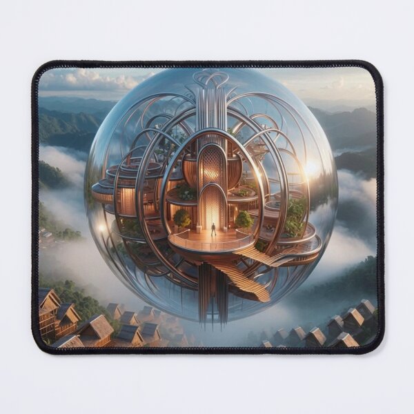 Item preview, Futuristic Glass Pod House Floating Over Village | AI-Generated Sci-Fi Architecture designed and sold by IRON SIREN.