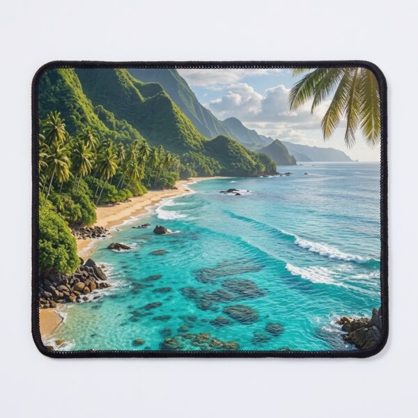 Item preview, Turquoise Tropical Beach with Palm Trees | AI-Generated Paradise Landscape designed and sold by IRON SIREN.