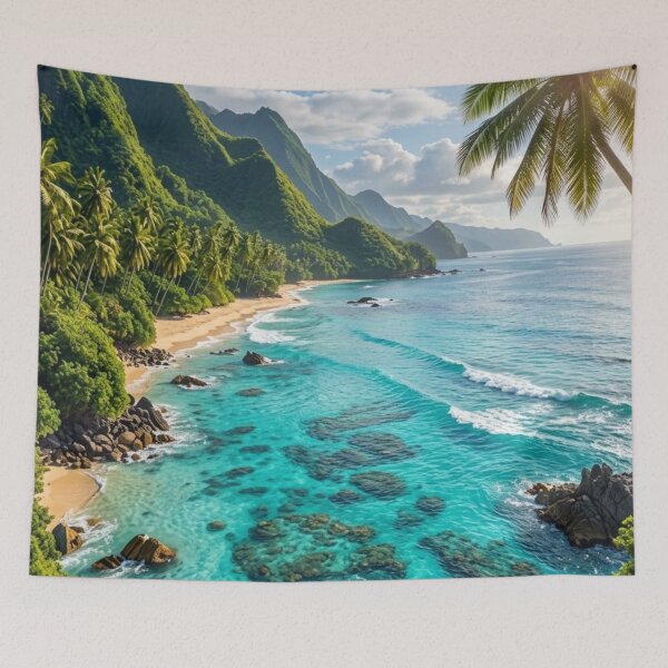 Item preview, Turquoise Tropical Beach with Palm Trees | AI-Generated Paradise Landscape designed and sold by IRON SIREN.
