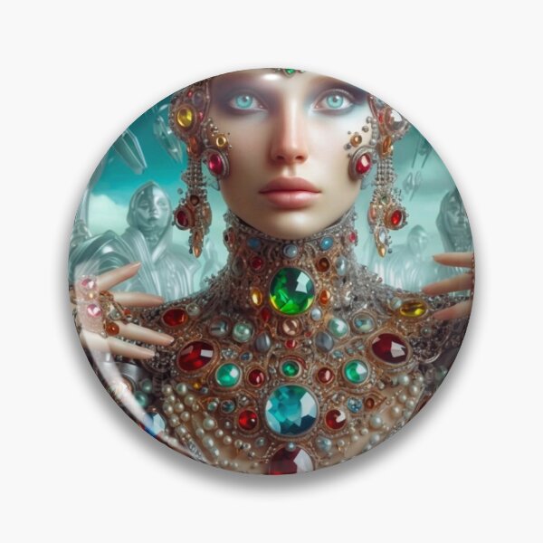 Item preview, Futuristic AI Android Queen with Crystal Crown | Sci-Fi Royalty Art Print designed and sold by IRON SIREN.