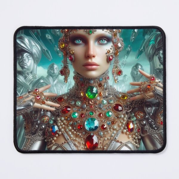 Item preview, Futuristic AI Android Queen with Crystal Crown | Sci-Fi Royalty Art Print designed and sold by IRON SIREN.