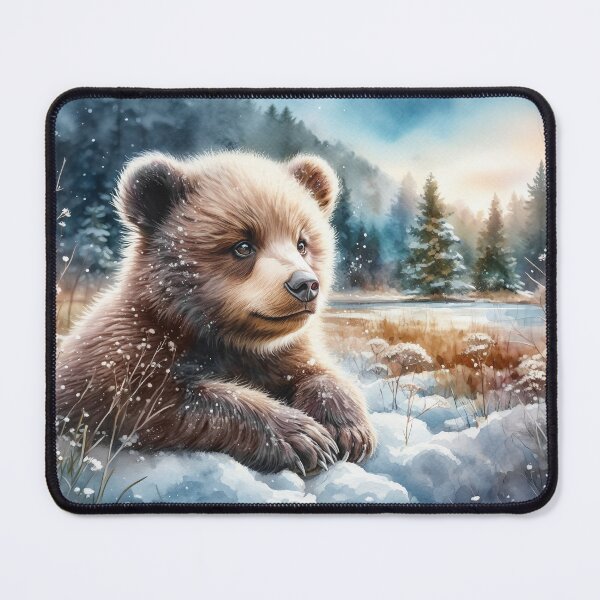 Item preview, Bear Cub in a Snowy Woodland Landscape designed and sold by SalonOfArt.