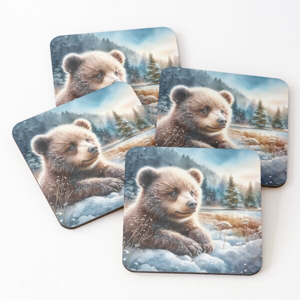 Item preview, Bear Cub in a Snowy Woodland Landscape designed and sold by SalonOfArt.