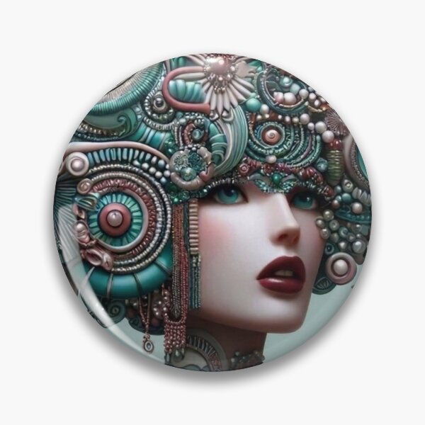 Item preview, Surreal Teal Headdress Portrait | AI Generated Magazine Cover Art designed and sold by IRON SIREN.