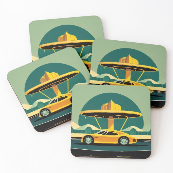 Item preview, Retro Futuristic Oasis – Yellow Sports Car Vintage Poster designed and sold by UmSkelig834.