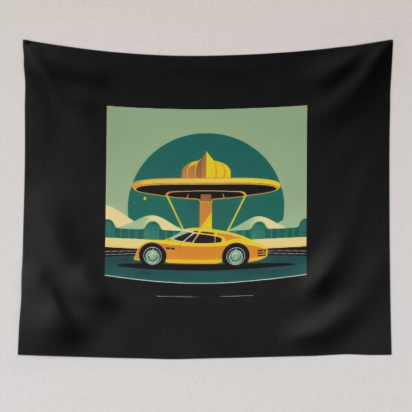 Item preview, Retro Futuristic Oasis – Yellow Sports Car Vintage Poster designed and sold by UmSkelig834.