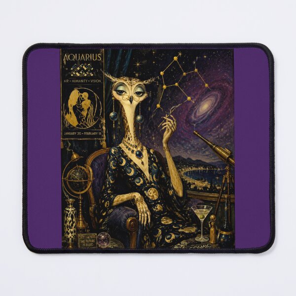 Item preview, Aquarius Owl Visionary - Cosmic Couture Zodiac Art designed and sold by Natalia-Vlad.