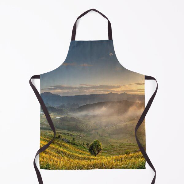 Item preview, Golden Sunset Over Terraced Rice Fields Mountain Valley Landscape Photography designed and sold by JohnManuelPhoto.